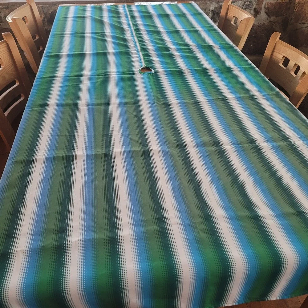 80x60 Outdoor Umbrella Tablecloth Green Blue White Polyester Spring Party